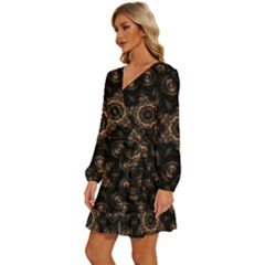 Long Sleeve Waist Tie Ruffle Velvet Dress 