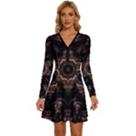 Bronze Age Mandala Long Sleeve Deep V Mini Dress 