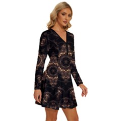 Long Sleeve Deep V Mini Dress  