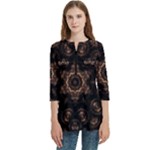 Bronze Age Mandala Women s Zip Front V-Neck 3/4 Sleeve Casual Top Pocket Shirt