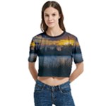 Peaceful Horizons of Uruguay  Women s Round Neck Short Sleeve Crop Top