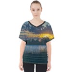 Peaceful Horizons of Uruguay  V-Neck Dolman Drape Top