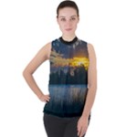 Peaceful Horizons of Uruguay  Mock Neck Chiffon Sleeveless Top