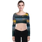 Peaceful Horizons of Uruguay  Velvet Long Sleeve Crop Top