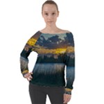 Peaceful Horizons of Uruguay  Off Shoulder Long Sleeve Velour Top