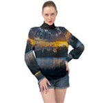 Peaceful Horizons of Uruguay  High Neck Long Sleeve Chiffon Top