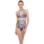 Huiok Halter Front Plunge Swimsuit