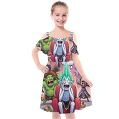 Kids  Cut Out Shoulders Chiffon Dress 