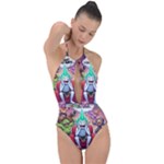 Huiok Plunge Cut Halter Swimsuit