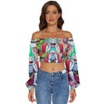 Huiok Long Sleeve Crinkled Weave Crop Top