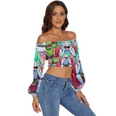 Long Sleeve Crinkled Weave Crop Top 