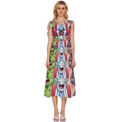 V-Neck Drawstring Shoulder Sleeveless Maxi Dress 