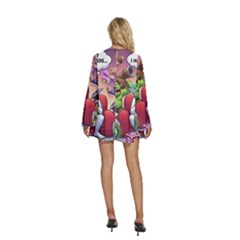 Round Neck Long Sleeve Bohemian Style Chiffon Mini Dress 