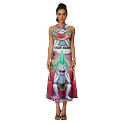 Sleeveless Cross Front Cocktail Midi Chiffon Dress 