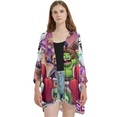 Open Front 3/4 Sleeve Batwing Chiffon Cardigan Kimono 