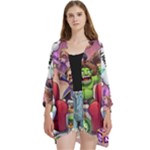 Huiok Open Front 3/4 Sleeve Batwing Chiffon Cardigan Kimono