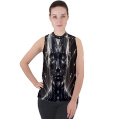 Mock Neck Chiffon Sleeveless Top 