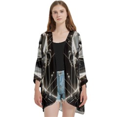 Open Front 3/4 Sleeve Batwing Chiffon Cardigan Kimono 