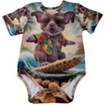 a whimsical illustration of an cute baby dog clad- Baby Short Sleeve Bodysuit