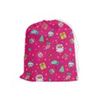 cute pink christmas pattern Drawstring Pouch (Large)