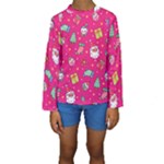 cute pink christmas pattern Kids  Long Sleeve Swimwear