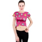 cute pink christmas pattern Crew Neck Crop Top