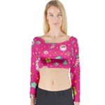 cute pink christmas pattern Long Sleeve Crop Top