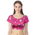 cute pink christmas pattern Short Sleeve Crop Top