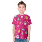 cute pink christmas pattern Kids  Cotton T-Shirt