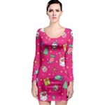 cute pink christmas pattern Long Sleeve Bodycon Dress