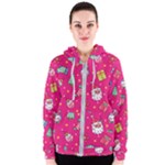 cute pink christmas pattern Women s Zipper Hoodie