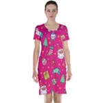 cute pink christmas pattern Short Sleeve Nightdress