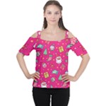 cute pink christmas pattern Cutout Shoulder T-Shirt