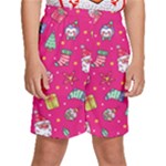 cute pink christmas pattern Kids  Basketball Shorts