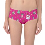 cute pink christmas pattern Mid-Waist Bikini Bottoms