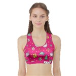 cute pink christmas pattern Sports Bra with Border