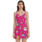 cute pink christmas pattern Body Wrap Sleeveless V-Neck Mini Dress