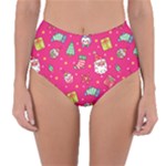 cute pink christmas pattern Reversible High-Waist Bikini Bottoms