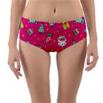 cute pink christmas pattern Reversible Mid-Waist Bikini Bottoms