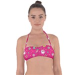 cute pink christmas pattern Tie Back Bikini Top