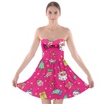 cute pink christmas pattern Strapless Bra Top Dress