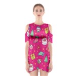 cute pink christmas pattern Shoulder Cutout One Piece Dress