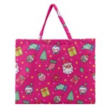 cute pink christmas pattern Zipper Large Tote Bag