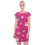 cute pink christmas pattern Cap Sleeve Bodycon Dress