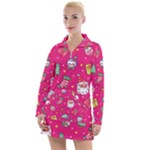 cute pink christmas pattern Women s Long Sleeve Casual Dress