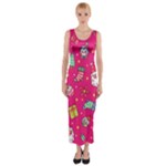 cute pink christmas pattern Fitted Maxi Dress