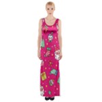 cute pink christmas pattern Thigh Split Maxi Dress