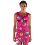 cute pink christmas pattern Wrap Front Bodycon Dress