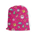 cute pink christmas pattern Drawstring Pouch (XL)