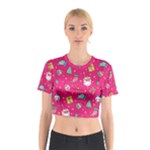 cute pink christmas pattern Cotton Crop Top